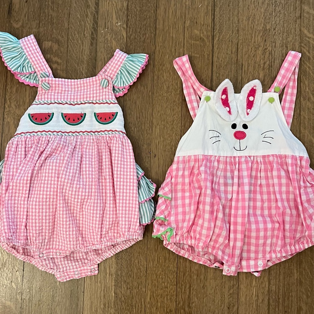2 Lil Cactus Romper 18-24 months 2t Easter Bunny  and Watermelon Gently Worn
